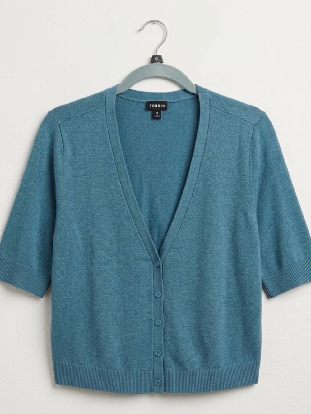 torrid Teal size 2 XL 18-20 Short-Sleeve V-Neck Button Front crop Cardigan